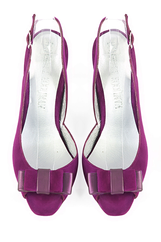 Mulberry purple women's slingback sandals. Round toe. High slim heel. Top view - Florence KOOIJMAN